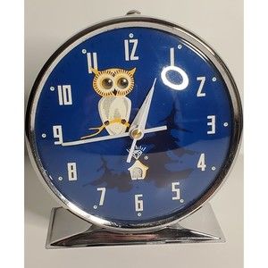 Diamond Owl Animated Wind-Up Alarm Clock Vintage UV Reactive